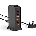Qurzou Multi USB Charger,50W USB Tower Charging Station,Charger Plug with 6 USB Ports for iPhone 15/15 Pro/15 Pro Max/iPhone 14/14 Pro/14 Pro Max/13 Pro/13 Pro Max,Samsung,iPad,etc(black)