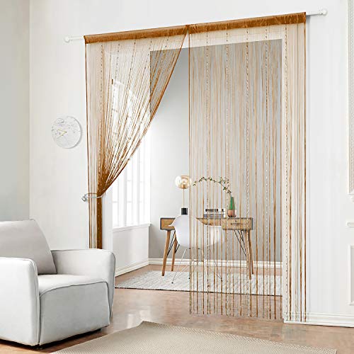 HSYLYM - Tenda a Fili con Perline in plastica, Tenda a Pannelli con Frange, Poliestere, caffè, 90x200cm