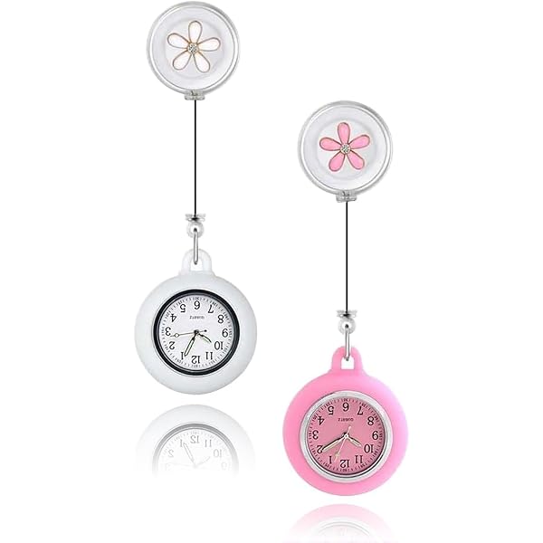 2 Orologi Da Tasca Retrattili Per Infermieri: Luminosi Al Buio, Con Clip Floreale E Movimento Al Quarzo Silenzioso
