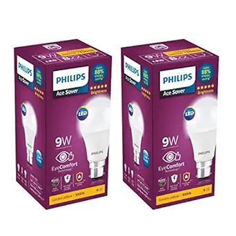 Philips 9-Watts B22 LED Warm White LED Bulb, Pack of 2, (Ace Saver)