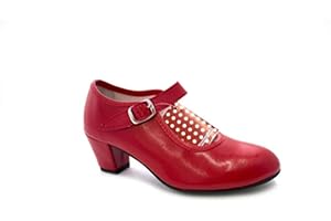MADE IN SPAIN Zapato Baile sevillanas Flamenco para niña o Mujer Danka en Rojo T1554