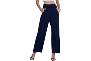 Yutdeng Pantalones Anchos Mujer Verano Pantalones Largos con Bolsillos Cintura Alta Elástica Suaves Pantalones Largos Pantalon Yoga Pierna Ancha Pantalones de Playa Pantalones Palazzo