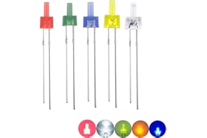 Cleiscry 100PCS 2mm Multicolor flache Oberseite, Diffused Len LED Diode Licht Verschiedene Kit Grün Blau Weiß Gelb Rote Komponente für Wissenschaftsprojekte, Schulen und Heimwerkerprojekte