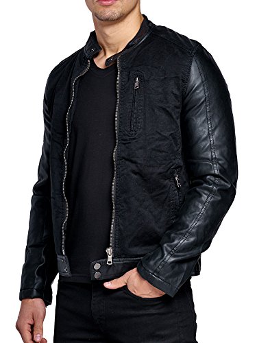 Bikerjacke Herren Biker Jacke bergangsjacke Kunstleder Motorrad Kosmo Japan Style Look Optik Fit (Schwarz, XXL)