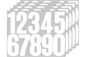 ZEYIYER 5 arkuszy naklejek z liczbami, białe, 8 cm, wodoodporne, naklejki na skrzynkę pocztową, samoprzylepne, 0-9, odblaskowe winylowe naklejki z numerami do rezydencji, skrzynki pocztowej