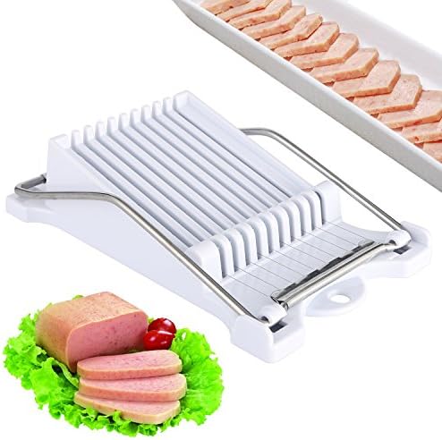 Luncheon Meat Slicer Boiled Egg Fruit Slicer Stainless Steel Soft Food Cheese Sushi Cutter Canned Meat Cutting Machine with 10 Singing Cutting Wires in White