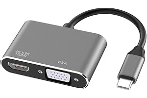 Eono Adattatore USB C HDMI VGA, 2 in 1 Tipo C Connettore in Alluminio 4K HDMI 1080P VGA UHD Multiporta Hub Compatibile con MacBook Pro/Air 2020, iPad Pro (Grigio)