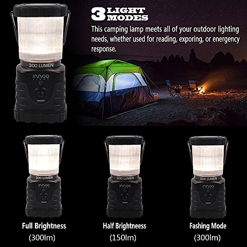 InnooLight LED Camping Laterne 300lm tragbar, 3 Helligkeitsstufe, Batteriebetrieben, IP65, stoßfest, rutschfest, Wasserdicht Campinglampe Campingleuchte für Wandern, Notfall, Hurrikane, Ausfälle - 3