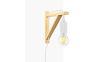 B·LED BARCELONA LED BarcelonaLED Aplique de Pared con Cable Enchufe Interruptor Nórdico de Escuadra de Madera Colgante de Silicona Blanco Casquillo E27 LED