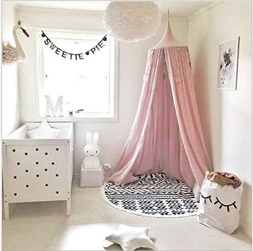 Children Bed Canopy Round Dome, nursery decorations, Cotton Mosquito Net, Kids Princess Play Tents, Room Decoration for Baby (pink)