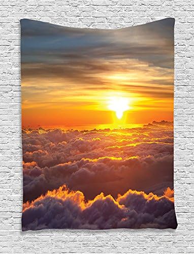 ufdinhaha Apartment Decor Tapestry Wall Hanging, Sunset Scenery over the Clouds Imaginary Secret Weather Lands Natural Wonders on Earth, Bedroom Living Room Dorm Decor, 60 W x 80 L Inches, Orange