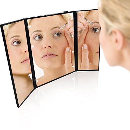 Aodoor Make Up Spiegel, 3 Seitig Faltbare Beleuchtet Schminkspiegel mit 8-LEDs für Make up und Rasur, die Reise oder das Bad (Einschließlich Batterien) - 8