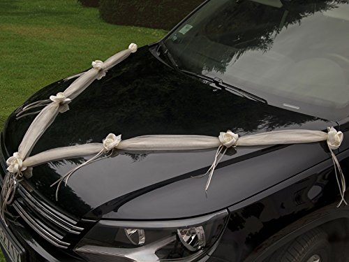 Hochzeitsauto Schmuck creme Hochzeit Autodeko Hochzeit Komplettset 6 teilig Girlande für die Motorhaupe