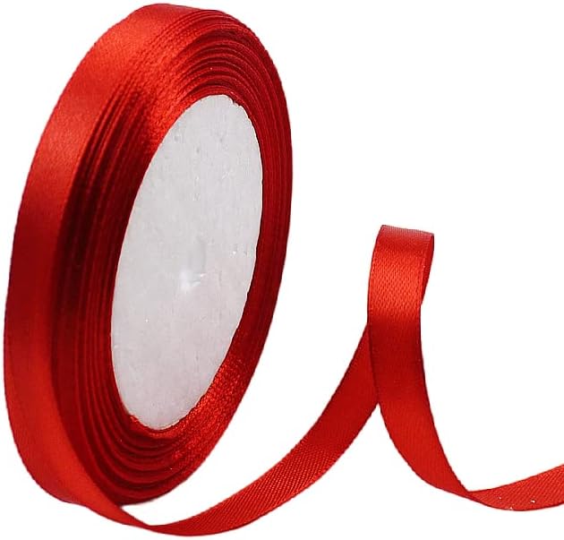 Red Satin Ribbon 10mm, 23 Meters Red Fabric Ribbons Double Sided Silk Ribbons for Gift Wrapping, Crafting, Hair Bows, Balloons, Sewing, Wreaths, Cakes, Wedding Party and Christmas Decoration