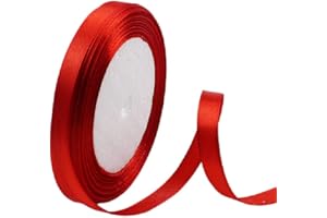 POPOYU Satinband Rot 10mm, 23 Meters Dekoration Präsent Geschenkband Breit Schleifenband, Stoffband für Kleid Hochzeit, Taufe und Geburtstag Geschenke,Satin Dekoband, Deko Band Geschenkverpackung