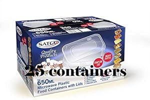MARENT 25 Microwave Plastic Food Takeaway Heavy Duty Satco Containers with Lids 500ml 650ml 750ml 1000ml (650ml)