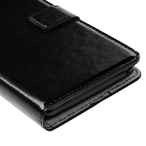 Wiko Lenny 3 Flip Hülle Wiko Lenny 3 Hardcase YOKIRIN Premium Crazy Horse PU Leder Schutzhülle Wallet Case Brieftasche Flipcase Klapptasche Schale Portemonnaie Lederholster Backcover mit Karteneinschub Standfunktion und Magnetverschluß Schwarz - 5