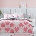 GC GAVENO CAVAILIA Reversible Double Duvet Set, Pink Duvet Cover (200x200 cm), Love Heart Bedding & linen, Breathable Bed Cover Set, Washable