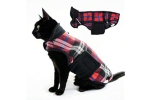 SNIXFEVER Sphynx Winddichte Rollkragenjacke für Katzen und Welpen, warmer Fleece-Hoodie für Herbst und Winter, einfach zu tragen, Katzenmantel mit Klettverschluss, verstellbarer Pullover für Hals und Brust,