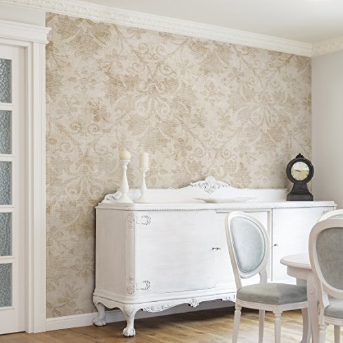 Apalis Vliestapete Antiker Damast Fototapete Quadrat | Vlies Tapete Wandtapete Wandbild Foto 3D Fototapete für Schlafzimmer Wohnzimmer Küche | Größe: 240x240 cm, beige, 97486