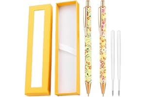 Kareeran Floral Art Ballpoint Pens, Black Ballpoint Personalized Pens, Fancy Metal Flower Pens+ Ink Refills+ Gift Box for Readers Teachers Students Birthday