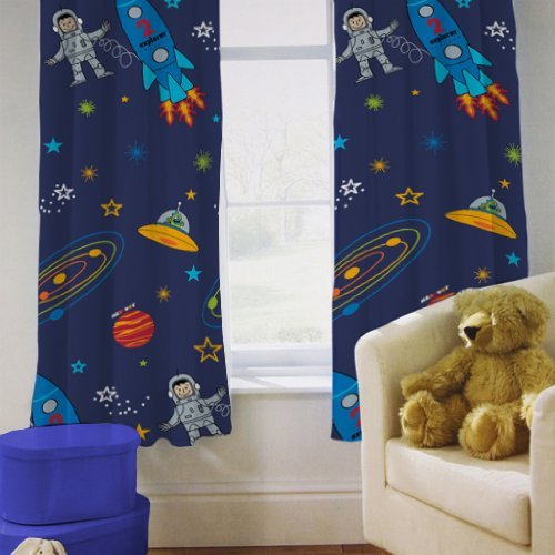 Shopisfy Children's Toddler Bedroom Nursery Colourful Printed Bedding, Curtain Pair 66 x 54" - Space Boy