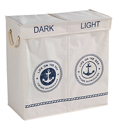 Wenko 62003100 Wäschesammler Duo Sylt Wäschekorb, Fassungsvermögen 108 L, 60 x 60 x 30 cm, beige