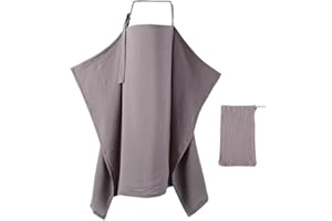 Dimoxii Couverture Allaitement Bébé avec Pochette, Cape d'Allaitement en Mousseline, Tablier Allaitement avec Lanière Réglable, Vêtement Allaitement Femme en Coton, Cache Allaitement Écharpe (Gris)