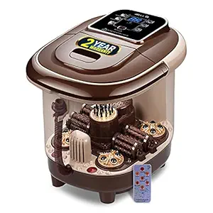 iBELL FTM140K Full Automatic Foot Massager Machine with Remote Control Function, 2 Types of Auto-Rollers, Bubble Function, Foot Spa with Temperature Control, Vibration & Water Heating. For Blood Circulation, Pain Relief & Relaxation (Brown)