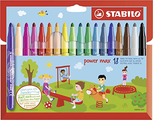 Stabilo Power Max – Filzstifte, breite Spitze, Kartonhülle Etui de 18 verschiedene farben