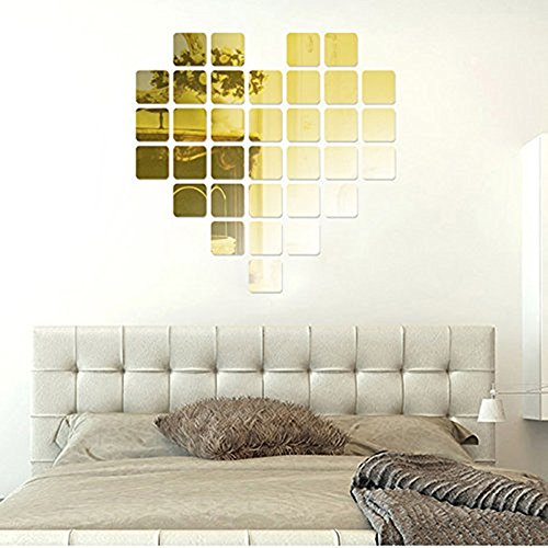 Goannra dekorative Spiegel Fliesen, selbstklebende Spiegel Wandaufkleber, DIY Spiegel Dekor, 16pcs (6 * 6 Zoll jedes Stück), Mosaik Square Mirror Folie - 4