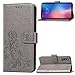 Produktbild PAN-DE Ledertaschen Glücksklee gedrückt Blumenmuster Ledertasche für Xiaomi Mi 9, mit Halter & Kartensteckplätze & Geldbörse & Handschlaufe (schwarz) (Color : Grey)