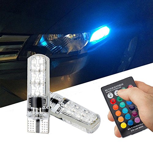 Preisvergleich Produktbild 2X T10 Auto LED RGB Birne mit Fernbedienung, TKSTAR T10 6SMD 5050 RGBW LED Auto Innenleseleuchten Auto Atmosphäre Licht Super Helle 16-Farbwechsel