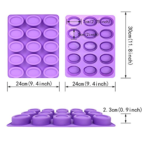 Tomnk Silikon Seifenform Kuchenform 15 Hohlraum (Oval) oder 12 Hohlraum (Herzform) für Handgefertigt DIY , 100 Taschen kostenlos - 3