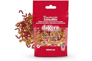 dekora – Sprinkles de Navidad 100g, confeti de azúcar comestible en blíster, decoraciones dulces en forma de estrellas, bastones y bolitas, tartas, galletas y cupcakes