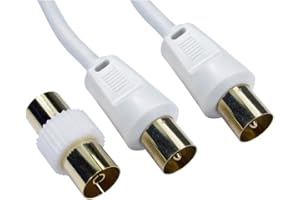 Bluecharge Direct 1m RF Fly Lead Coaxial Aerial Cable Digital TV Male to M Extension GOLD WHITE