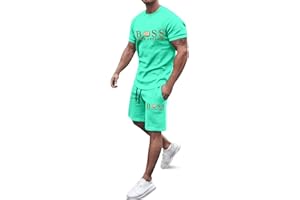 Tinarying Men's T-Shirt and Shorts Set Breathable Cotton Short Sleeve Leopard Letter Print Flexx Apparel Print Tee Shirt Casual Sportswear With Pockets