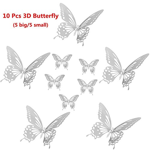 10 Stück 3D Edelstahl Schmetterling Aufkleber Spiegel Wandtattoo DIY Hängen Dekor (A) - 3