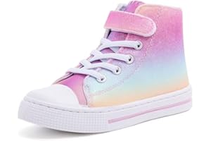 FUNCOO PLUS Unisex Trainers Easy Fasten Boys Girls Casual Sneakers Kids High Top Canvas Sports Shoes