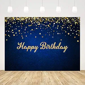 Ticuenicoa 7x5ft Happy Birthday Backdrop for Men Royal Blue Backdrops for Photography Golden Glitter Dots Background Kids 1st Birthday Banner Women Bday Cake Table Decorations Photo Booth Props