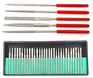 Digital Craft 30pcs 3.0mm Shank Diamond Burs Set with Box Electric Grinder Power Tool Accessories Abrasive Tools with 5pcs 3x140mm Diamond Needle File Set Handy for Ceramic Gem Stone Hobbies Crafts