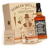 6 piezas de regalo Set 1 x caja de madera 1 x jack Daniels n.º 7 Whiskey 2 x untersetzter 2 x vasos de whisky Stölzle New York Bar incluye su personal Nombre grabado