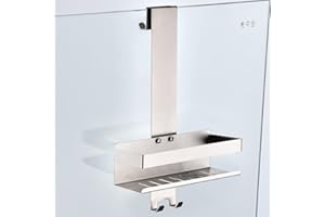 KigKog® Mensola per Cabina Doccia Portaoggetti da Appendere , Staffa per Shampoo in Nichel Spazzolato con Ganci, in Vetro,K07-23BNGL