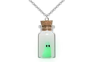 GAUEIOUR Glow in Dark Ghost Necklace,Drift Bottle Pendant Necklace,Halloween Role Play Party Jewelry,Guard, Bring Good Luck, Novelty Bottle Ghost Jewelry Gift