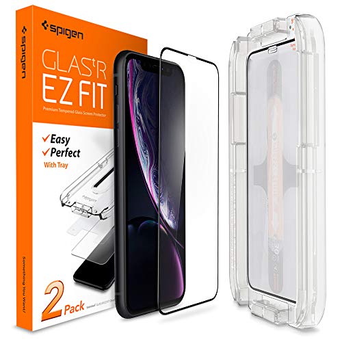 Spigen, 2 Stück, Panzerglasfolie kompatibel mit iPhone 11, iPhone XR, EZ FIT, Schablone für Installation, 9H Härte Glas, Hüllenfreundlich, Volle Abdeckung, Schutzfolie für iPhone 11/XR (064GL25168)