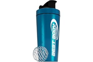 Best Body Nutrition Coctelera de proteínas de acero inoxidable con colador integrado y bola en espiral - Azul