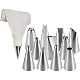 Inditradition 13 Pieces Cake Icing Decoration Tool Set | 12 Different Nozzles, 1 Icing Piping Coupler Bag (Food-Grade, Stainl
