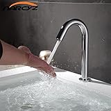Deluxe Wasserhahn Zeitgenössisches Waschbecken Armatur chrom Wasserhahn KERAMIK Platte Schieber Wasser sparende Akku automatische Infrarot Sensor Buque, Chrom