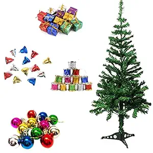 Urvi Creations 5 Ft Xmas/Christmas Tree/Pine Tree with 48 Hangings Ormaments for Christmas Decor