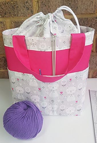Kitting Project Bag, Pink and Grey Cats
